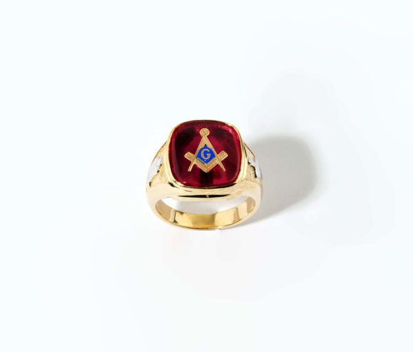 Red Stone Masonic Ring 14K Yellow Gold