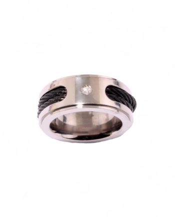 Gents Diamond Wedding Band 10mm Titanium with Black IP Plated Cables