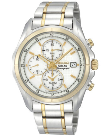 Seiko Men's Solar Chronograph Two Tone Stainless Steel Case and Band-0