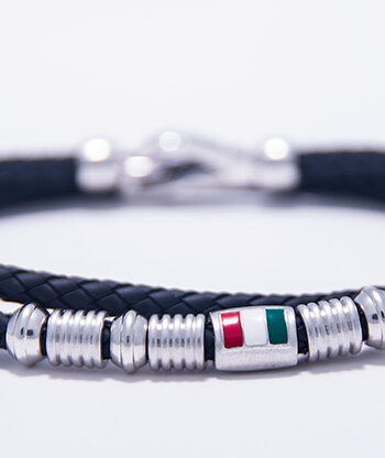 Italian Flag Bracelet Double Strand Silver and Rubber-0