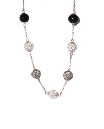 Round Cable Link Necklace w/ Black, White and Silver Balls in Sterling Silver