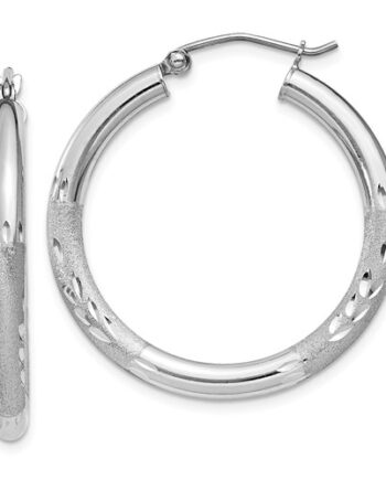 Sterling Silver Satin/Diamond Cut Hoop Earring