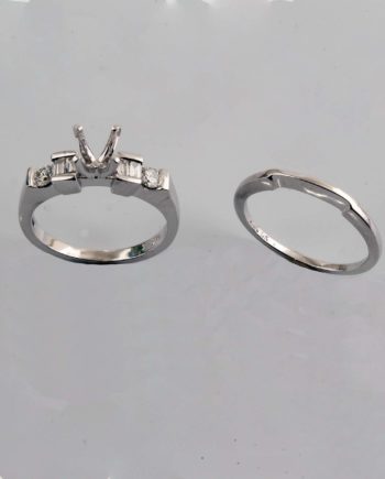 Diamond Engagement Ring Semi-Mount .040ctw with Matching Plain Wedding Ban 14K White Gold