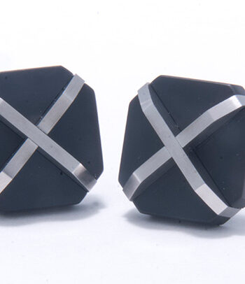 Black Stainless Steel X Pattern Cufflinks-0