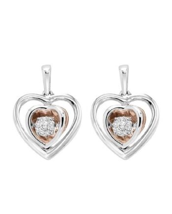 Rhythm of Love Diamond Heart Post Earrings in Sterling Silver and 14K Rose Gold