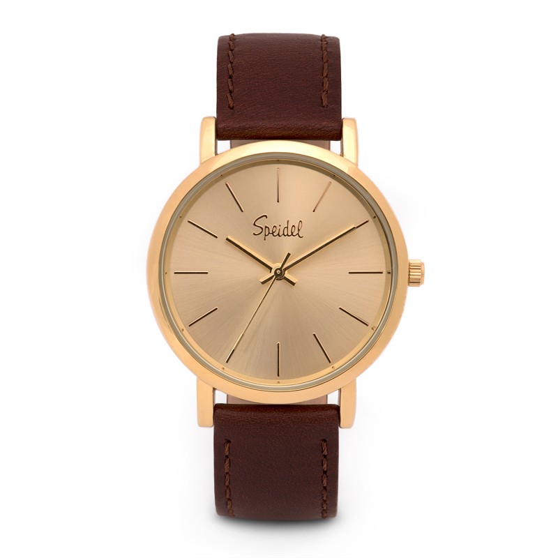 Speidel Men’s Watch Sunburst Yellow Tone Face with Brown Leather Band ...