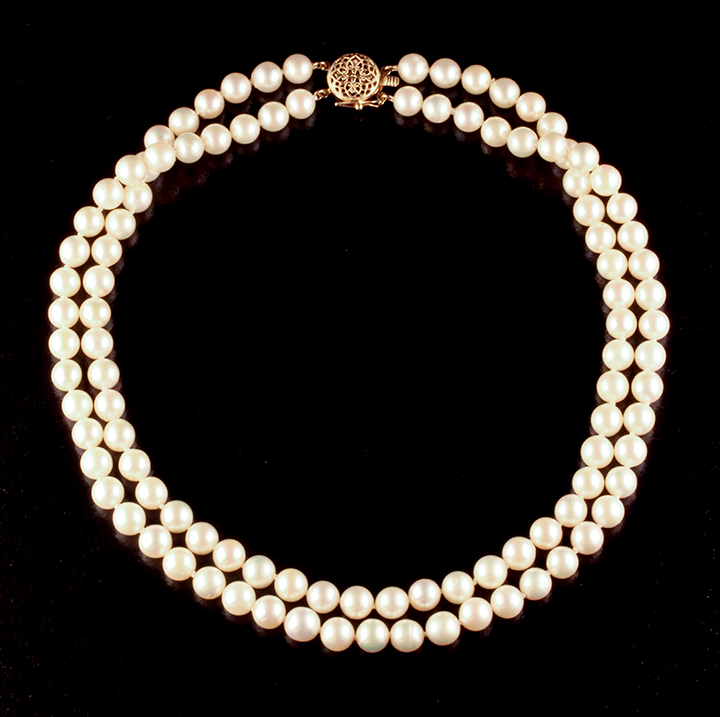 Double Strand Cultured Pearl Necklace with 14K Gold Clasp | Browne's ...