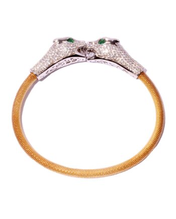 Yellow Bracelet with Sterling Silver Jaguars with Colored Stone Eyes