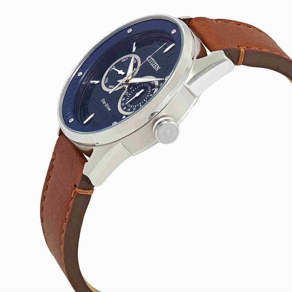 Citizen Men's Eco-Drive Watch With Blue Face and Brown Leather Strap