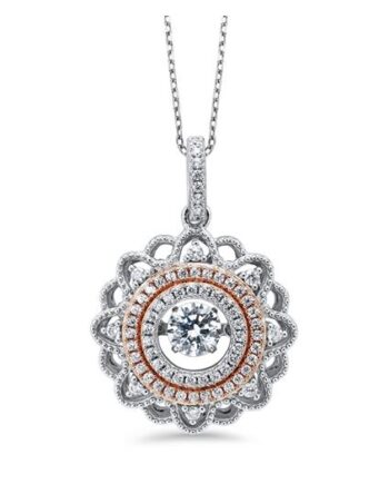 Silver and Rose Gold Plate Pendant Necklace Studded with CZ Gemstones