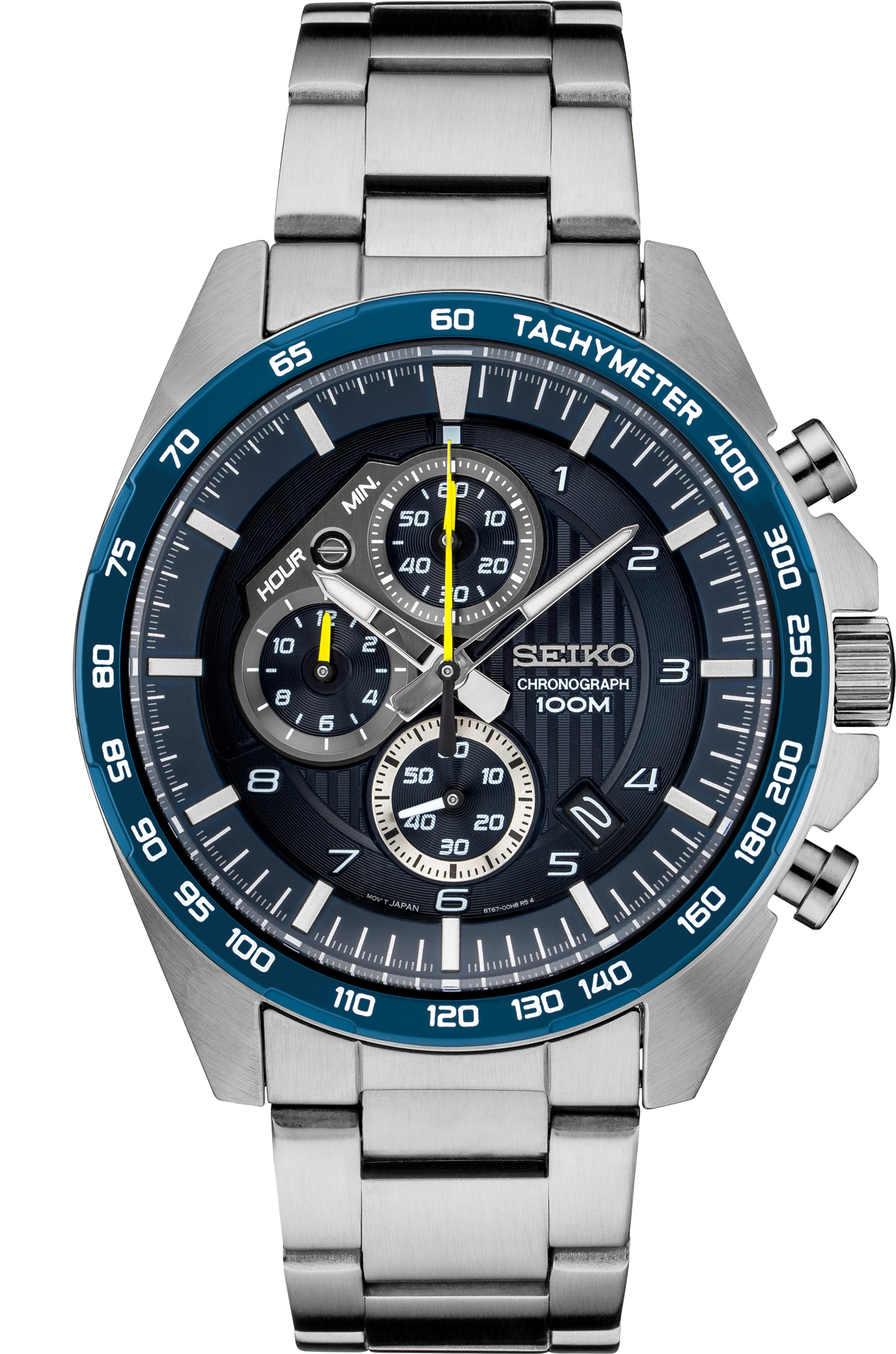 Seiko Analog Quartz Watch with Blue Patterned Dial and Yellow Accents –  Browne's Jewelers