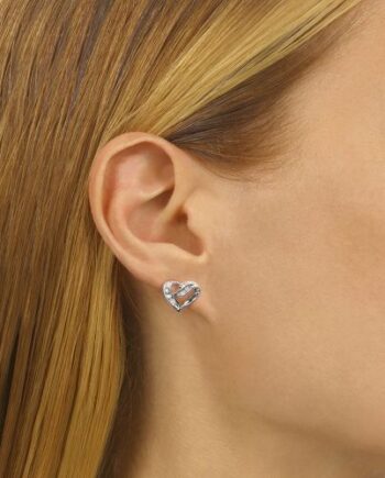 Sterling Silver Open Heart Earrings 1/50CTW #11393