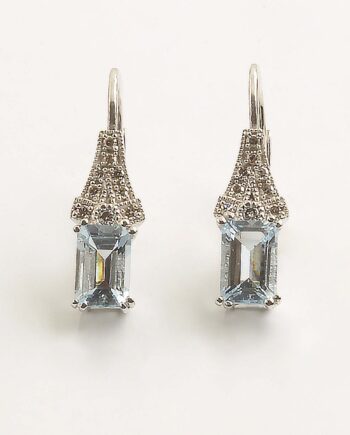 Aquamarine Earrings 14KWG w/Diamonds #11686 Leaver Backs .10 TDW 6/4 OC 