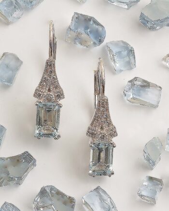 Aquamarine Earrings 14KWG w/Diamonds #11686 Leaver Backs .10 TDW 6/4 OC 