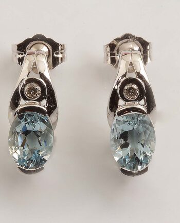 Aquamarine Diamond Earrings 14KWG #11701 Posts .06TDW 7/5Ovals