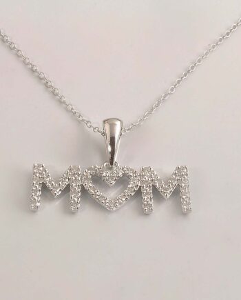 "Mom" Pendant W/Diamonds 10KWG #11719 .25TDW Chain 16" 