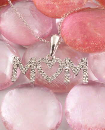 "Mom" Pendant W/Diamonds 10KWG #11719 .25TDW Chain 16" 