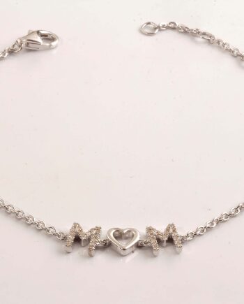 "Mom" Bracelet Sterling Silver W/Diamonds #11720 1/10TDW Heart Center 7.5" Adjustable Size