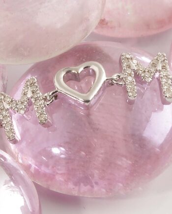 "Mom" Bracelet Sterling Silver W/Diamonds #11720 1/10TDW Heart Center 7.5" Adjustable Size