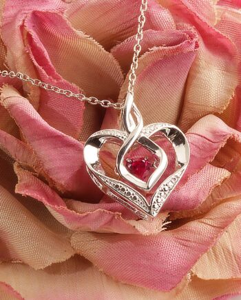 "Rythm of Love" Dancing Stone Heart Ruby Necklace W/Diamonds #11728 Sterling Silver .004TDW Created Ruby 1/4CTW