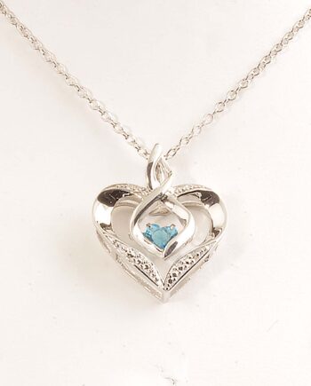 "Rythm of Love" Dancing Heart Blue Topaz & Diamond Necklace #11725 Sterling Silver 1/4CTW.004TDW