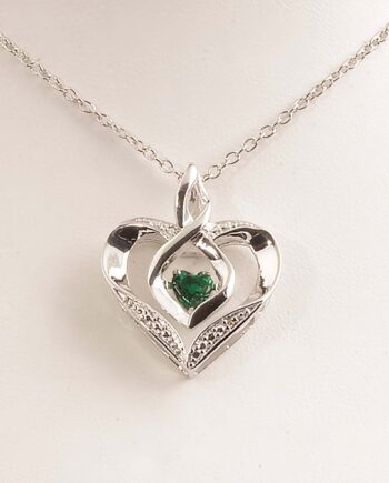 "Rythm of Love" Dancing Heart Emerald & Diamond Necklace #11726 Sterling Silver 1/4CTW.004TDW