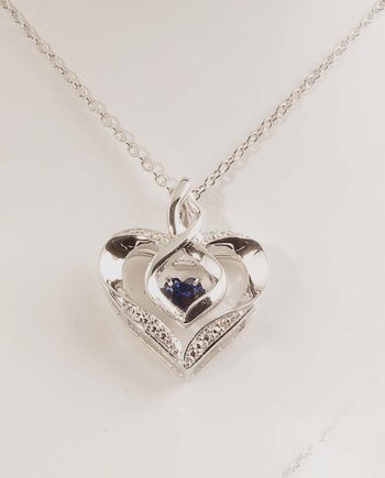 "Rythm of Love" Dancing Heart Sapphire & Diamond Necklace#11730 Sterling Silver 1/4CTW.004TDW