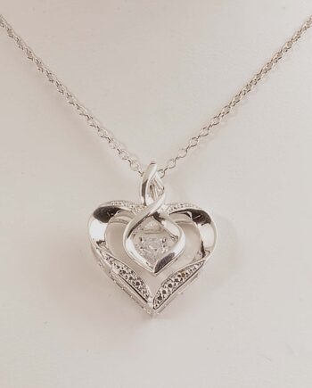 "Rythm of Love" Dancing Heart White Topaz & Diamond Necklace #11731 Sterling Silver 1/4CTW.004TDW