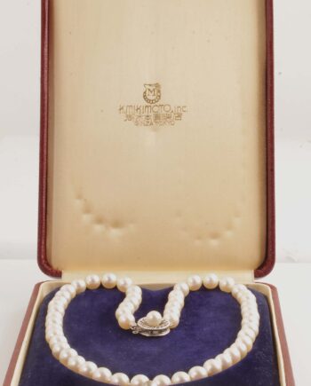 Estate Mikimoto Pearls 6.5-7mm #11761 14KWG Clap, 16" Long Original Box W/Outer Paper Box & Pamphlet