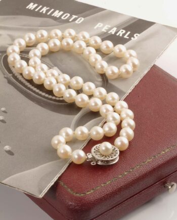 Estate Mikimoto Pearls 6.5-7mm #11761 14KWG Clap, 16" Long Original Box W/Outer Paper Box & Pamphlet