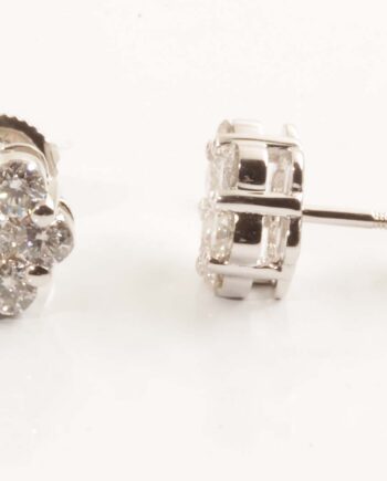 Diamond Cluster Earrings 14KWG Posts #11768, 1.0 TDW VS