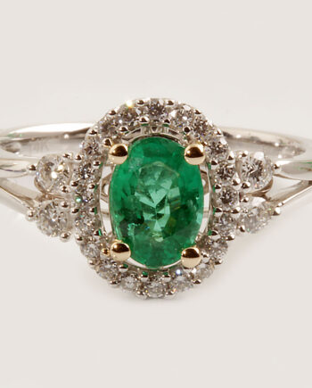 Emerald Ring w/ Diamond Halo 14KWG #11821 0.70 Oval Emerald 0.33TDW