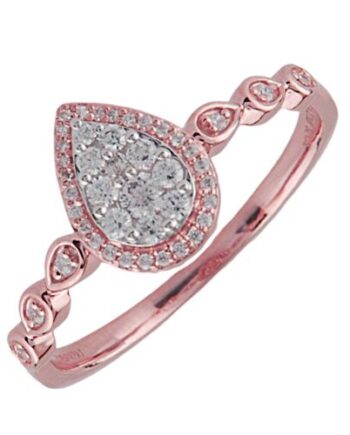 Diamond Ring W/Halo 10K Rose #11828 Pear 1/4 TDW