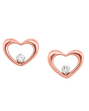 Heart Shaped Earrings Rose Gold 10K #11865 W/ Diamond 1/10 TCW