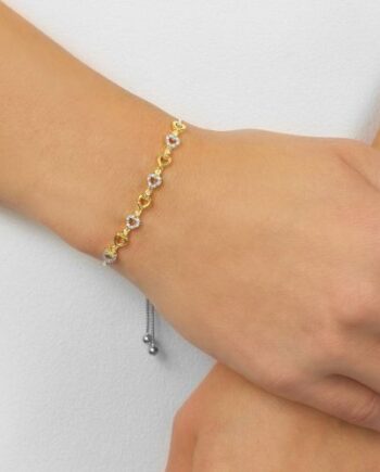 Hearts Yellow Tone & Sterling Silver Diamond Bracelet #11872 Bolo Adjustable
