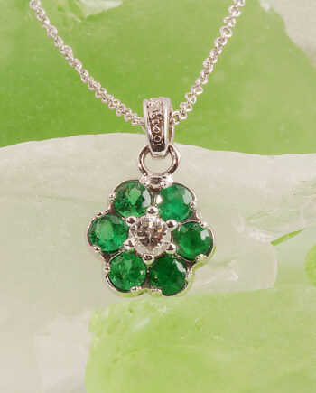 Emerald & Diamond Flower Pendant #11908, W/Chain 14KWG (0.21TD W EM 0.88TCW)