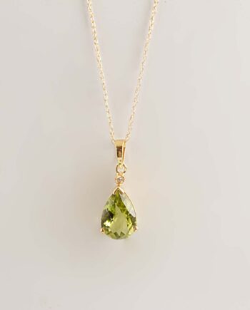 Peridot Pear & Diamond Pendant 14KYG #11910 Dia 0.01