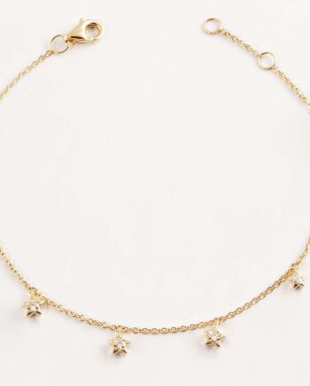 Diamond Five Star Fashion Bracelet 14KYG #11923 Adjustable Length