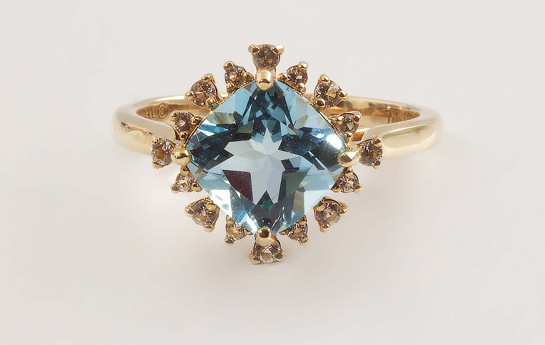 Blue Topaz & White Sapphire Ring 14KY #11005