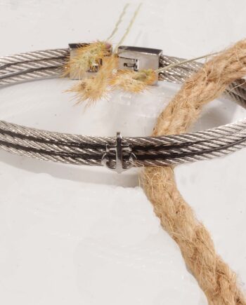 Stainless Steel Blackened Rope w/ Anchor Gents Bracelet