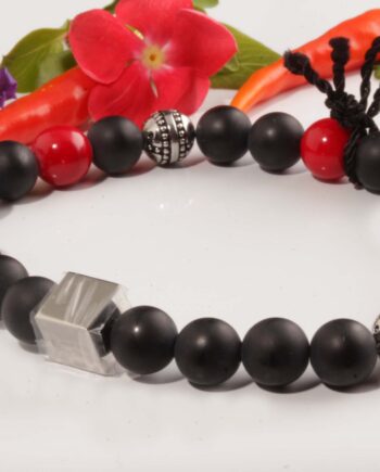 ITALGEM Blk Onyx Red Coral Bead Bracelet