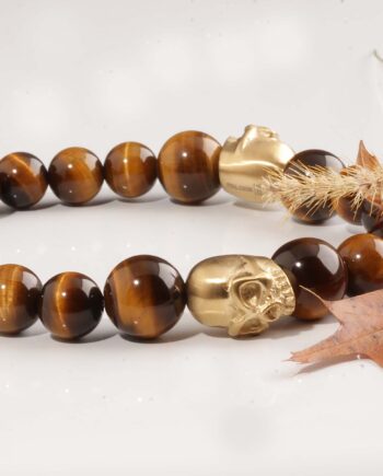 Gold Skulls & Tiger Eye Beaded Bracelet