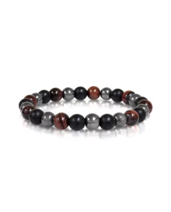 Red Tiger Eye Black Onyx Black Hematite Beaded Bracelet