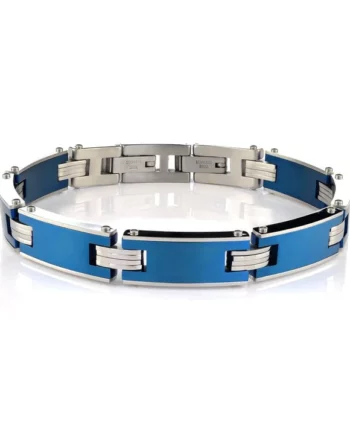 Mens Blue Brushed Stainless Steel Bracelet