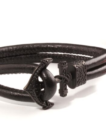 ITALGEM Black Leather Anchor-Clasp Gents Bracelet