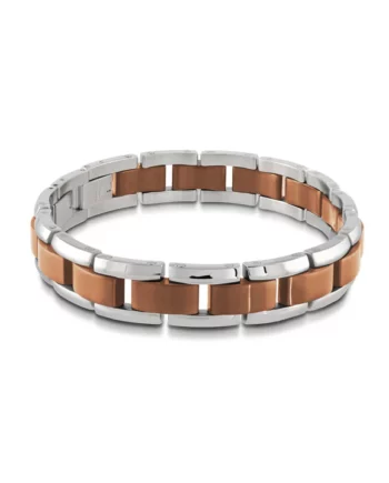 Stainless Steel Link Bracelet w/ Coffee Colored Center