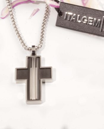 Black IP Steel Brushed Cross 22"Round Box Chain