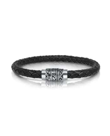 Blue Leather Magnet Clasp w/ Design Bracelet