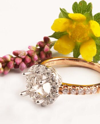 18K Rose & White Gold Halo Semi Mount