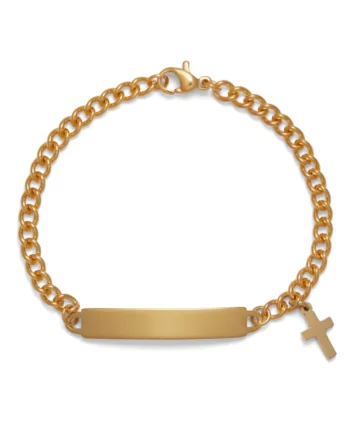 Speidel Yellow Tone ID Bracelet w/ Cross Charm
